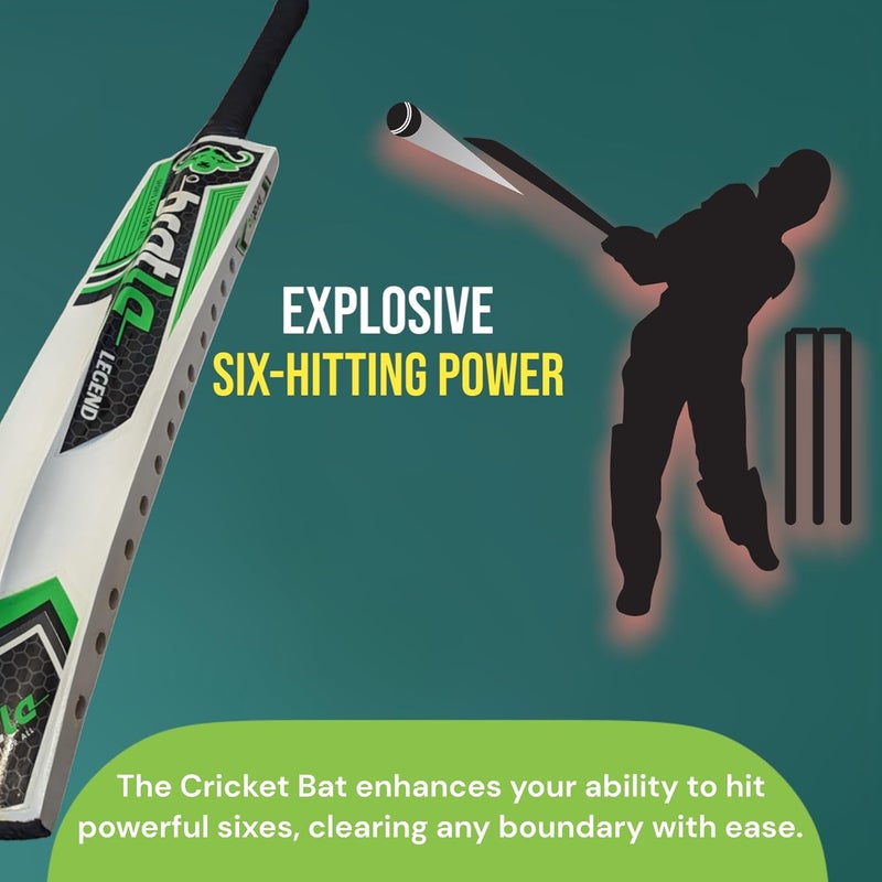 Bratla Legend Cricket Bat for Tape Ball Cricket, Ideal Cricket Bat for Tapped Tennis Ball & Softball Cricket - Full Size Men's Bat - Image 3
